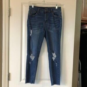 BUS STOP Jeans Medium Wash Distressed Skinny Raw Hem Stretch Jeans Juniors 9/29